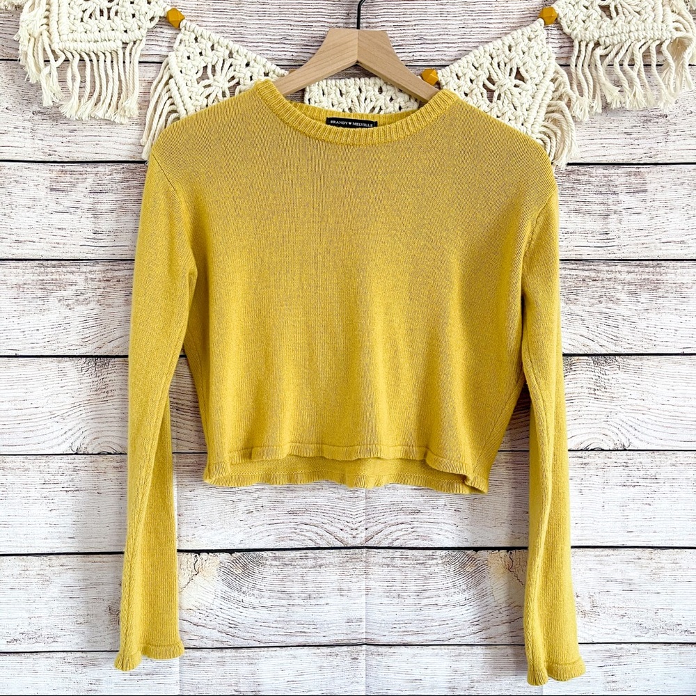 Brandy Melville Francesca Yellow Crop Sweater OS - Picture 1 of 8